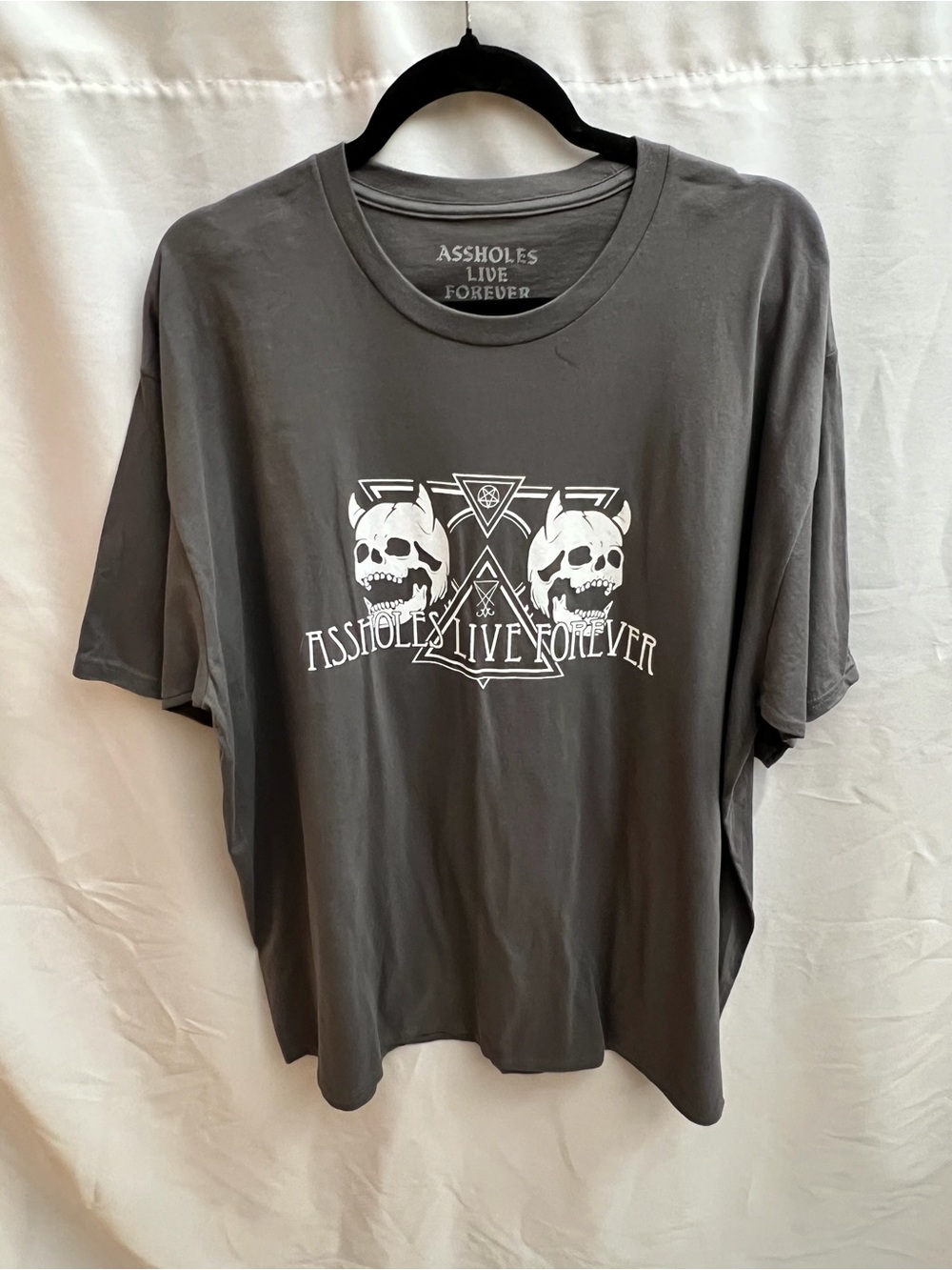 A**holes Live Forever Devil Skull Graphic T-Shirt XXXL Gray Oversized